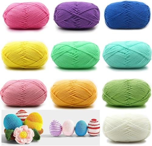 Filato per uncinetto, contiene filati di cotone latte, per uncinetto e artigianato, 10 colori, 10 x 50 g
