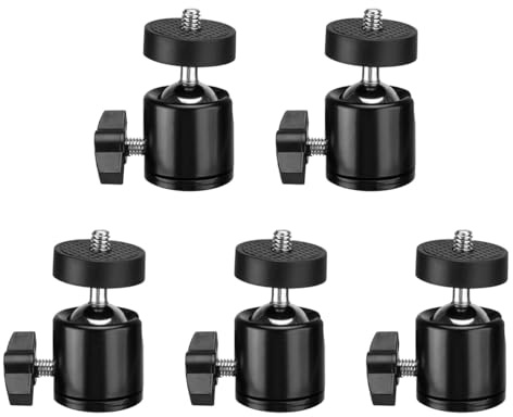 Gutol 5 Pieces Ball Head Tripod, 360° Rotatable Mini Tripod Head, Hot Shoe Adapter 1/4 Universal Interface, Ball Joint for Tripods, Monopods, Cameras