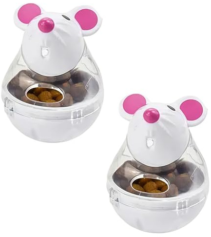 Hehglng 2Pcs Beige Interactive Toys for Cats, Play Cat Toy Pet Cat Kitten Mouse Shape Treat Holder Food Storage Dispenser Chew Play Toy for Indoor and Kitten Exercise Mice and Animals Toys