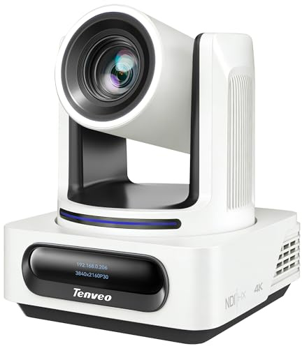 Tenveo 4K PTZ-Kamera mit NDI（White）, AI-Auto-Tracking, 20-Fach Optischer Zoom, 3G-SDI USB3.0 HDMI LAN PoE Ausgänge, Live NDI IP-Streaming für Konferenzen, YouTube, OBS, vMix.