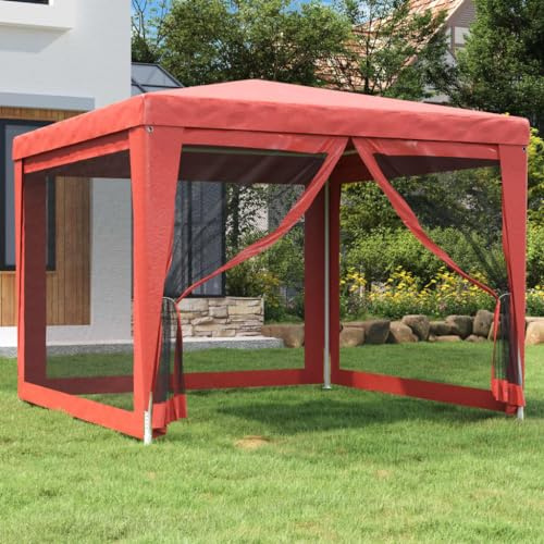 Ziaphsol Pavillon Partyzelt rot 3x3 m HDPE mit 4 Mesh-Seitenwänden, wasserfestem Dach, UV Schutz, Stabiler Eisenrahmen, Gartenzelt für Outdoor Event, Garten und Terrasse