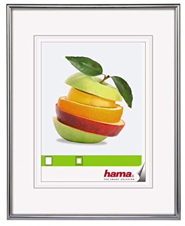 Hama Bilderrahmen Sevilla, 9 x 13 cm mit Passepartout 5 x 7 cm, hochwertiges Glas, Kunststoff Rahmen, zum Aufhängen und Aufstellen, silber