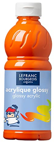 Lefranc Bourgeois 188303 Glossy Kinder - Acrylfarbe, gebrauchsfertige flüssige Acrylfarbe, glänzend und wasserfest, Ideal auf Papier, Karton, Holz, Gips, Metall, Plastik, 500ml Flasche - Orange