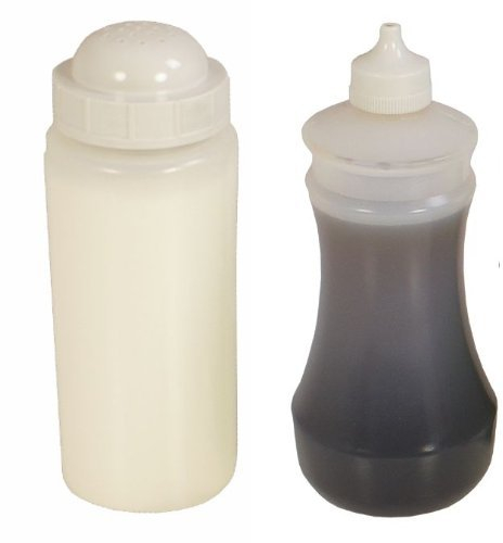 One Traditional White Fish and Chip shop Salt Shaker (500mls) and One Vinegar Bottle (375mls)
