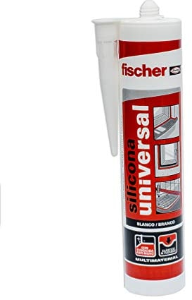 fischer - silicona universal blanca para sellar superfícies no porosas y con contaco con agua, Adherencia en multitud de materiales,300ml
