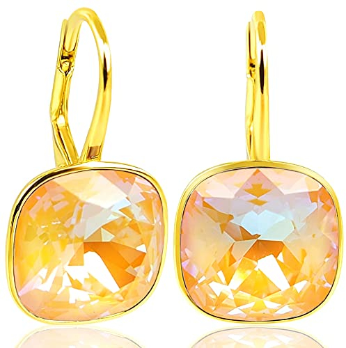 Ohrringe Orange Gold 925 Silber vergoldet Kristalle kurze Ohrhänger NOBEL SCHMUCK
