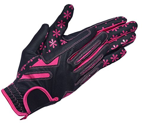 Riders Trend Reithandschuhe, dehnbar, Serino/Lycra/Silikon, für den Reitsport, Unisex, schwarz/rosa, XL