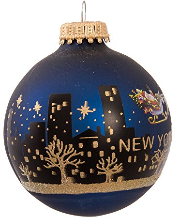 Kurt Adler Weihnachtsmann mit der Skyline von New York, bemalte Christbaumkugel, 6,67 cm