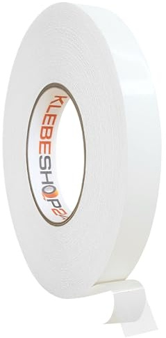 KLEBESHOP24 doppelseitiges Klebeband transparent 19 mm x 50 m | dünn, hitze- & UV-beständig - für Montage, Heimwerk, DIY
