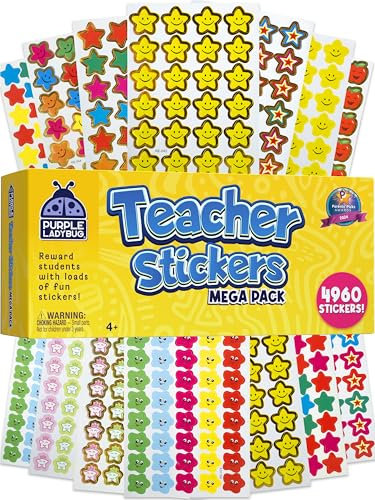 Teacher Reward Stickers for Kids Classroom Supplies - 4,960 Count | Star, Smiley & Apple Designs, Non-toxic Peel-and-stick, Back-to-school Gift, Teacher Must Haves Deal for Reward Charts