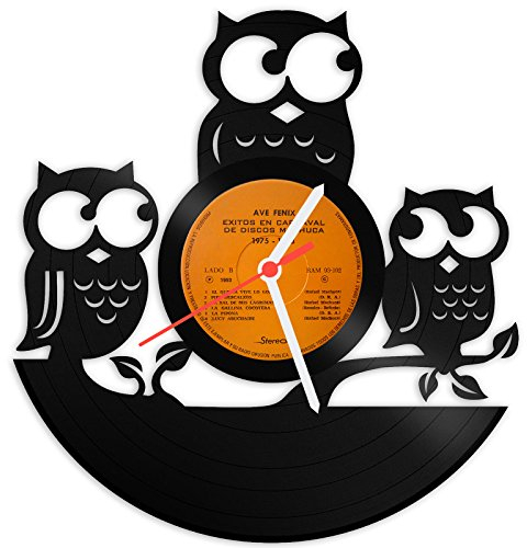 GRAVURZEILE Wanduhr aus Vinyl Schallplattenuhr „Eule“ Upcycling Design Wand-Deko Vintage Wand-Dekoration Retro-Uhr Made in Germany