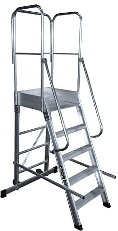 Escalera Profesional de Aluminio un Acceso con Plataforma de Trabajo 5 peldaños 60x60 Serie Store 68º almacén