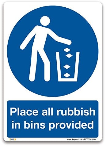 Place all rubbish in bins provided Sign - A5 Self-adhesive Vinyl - Mandatory Safety Litter