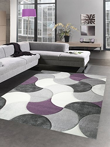 CARPETIA Designer Teppich Wohnzimmerteppich Kurzflor Tropfen lila grau Creme Größe 200 x 290 cm
