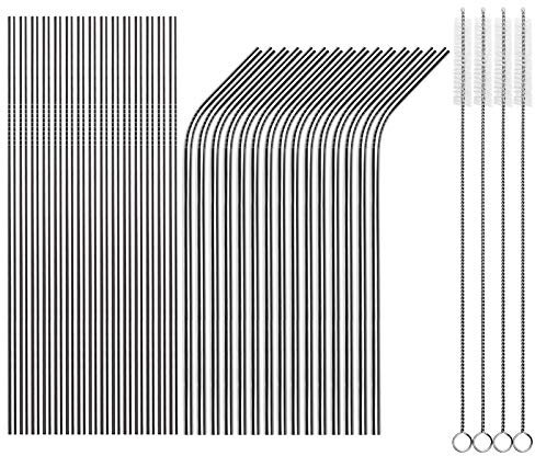 Tomorotec Reusable Straws 30 Pack, Stainless Steel Drinking Straws, Metal Straw Bulks for Smoothies Tumblers Cocktail MilkShake,Set of 15 Straight and 15 Bent with 2 Cleaning Brushes, Silver