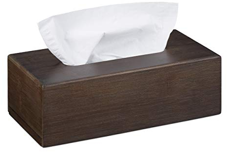 Relaxdays Tücherbox Bambus, Taschentuchbox mit Schiebeboden, Tissue Box für Taschentücher, HBT: 8,5x24x13cm, dunkelbraun