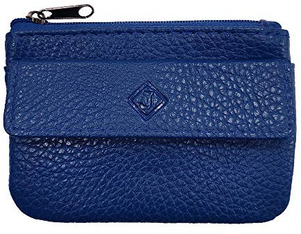 Porte Monnaie Cuir Homme/Femme pour Billets, Carte, Monnaie et clé, 2 Fermetures, Compact, en Plusieurs Couleur (Bleu Marine)-LOLUNA®