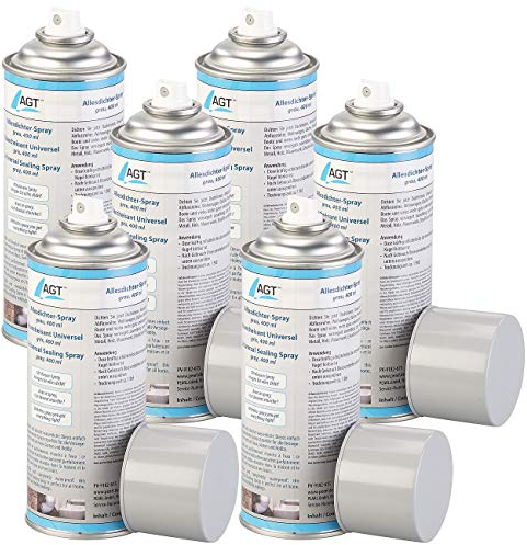 AGT Spray zum abdichten: 6er-Set Allesdichter-Sprays mit 6x 400 ml, grau (Universal-dicht, Dichtungsspray Motor, Isolierband)