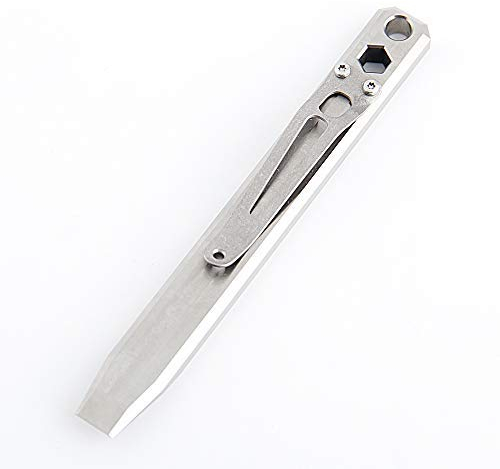 Titanium Pry Bar EDC Multi Function Wrench Pocket Tool with Clip Lanyard Hole (Silver)