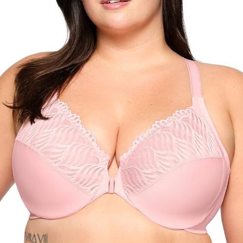 Glamorise Wonderwire-Vorderverschluss-T-Rücken-BH NR. 1523Sanftes Pink,110H