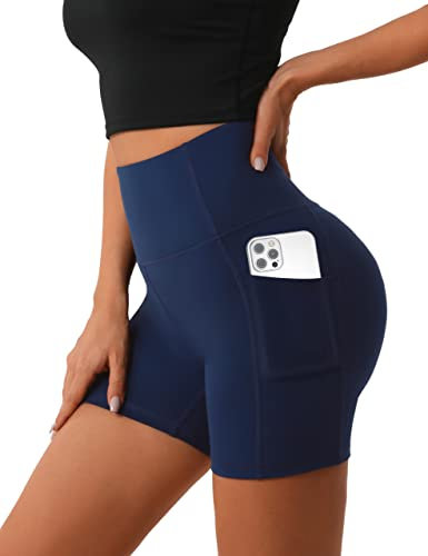 Desol Radlerhose Damen mit Taschen V Cross High Waist Shorts Bauch Kontrolle Kurze Sporthose Damen Sport Shorts für Yoga Laufen