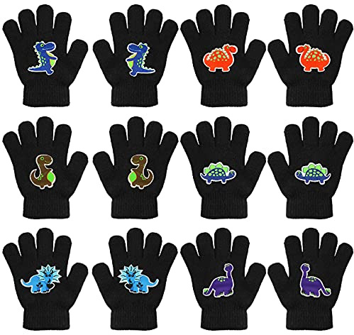 QKURT 6 Paires de Gants Magiques pour Enfants 5-13 Ans - Gants d'Hiver Noirs à Doigts Complets, Extensibles, Chauds et Tricotés pour Jeux en Plein Air