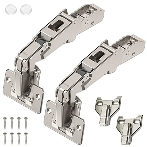 Blum B71T655 Lot de 2 charnières d'armoire à 170 degrés à fermeture automatique en nickel avec pare-chocs et 8 vis, angle pivotant, charnières européennes dissimulées