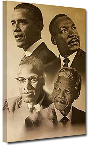 ZHONGYUTONG Kunstdruck auf Leinwand mit Rahmen Malcolm X Martin Luther King Barack Obama Bild Gemälde Nordisches Poster für Bürodekoration (30x45cm)