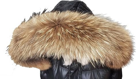 Adynice Schal Damen Fell Echtpelzkragen Damen Hut Kopfbedeckung Waschbär Pelzkragen Schal Hoodies Unisex 60CM18CM