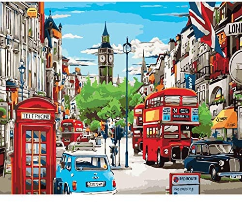 Peinture par numéros, peinture acrylique par numéros pour adultes débutants, paysage urbain pour décoration murale sans cadre, 40.6x50.8 cm (paysage urbain de Londres)