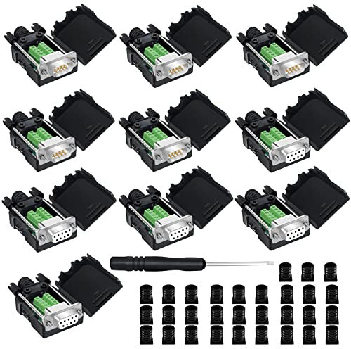 YIOVVOM DB9 Breakout Connector, DB9 sin soldadura RS232 D-SUB adaptadores serie macho y hembra de 9 pines, adaptador blanco a conector de terminal módulo de señal con funda, juego de 10