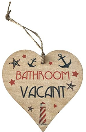 Nautical Bathroom Engaged Vacant Double Sided Hanging Wooden Heart Shaped Door Sign Plaque