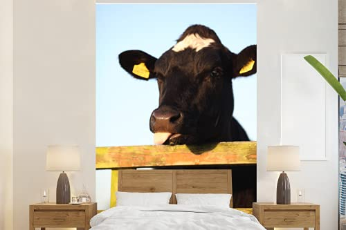 Selbstklebend Tapete Wandpapier Wandaufkleber Fototapete Tapeten Wanddeko 170x260 cm Kuh - Etikett - Zaun