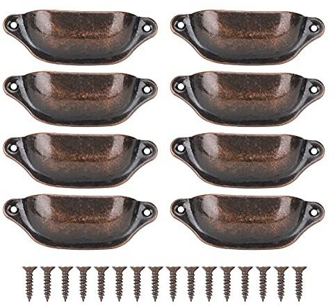 Poignée de Tiroir Poignée de Coquille Poignée de Coquille de Traction Antique Tiroir de Meubles de Style Chinois Semi-Circulaire Poignée Antique Armoire à Pharmacie Demi-Cercle(Bronze Rouge)