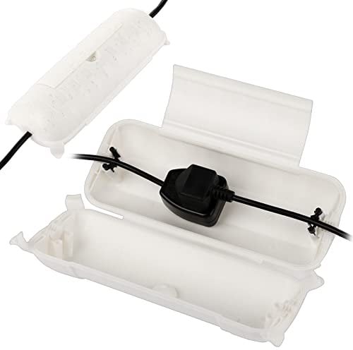 [2 PACK] RESTMO Outdoor IP44 Waterproof Connection Box (29 × 11 × 7.5cm), Weatherproof Extension Lead Cover, Safety Seal Enclosure for Holiday Lights, LED Strips, Power Tools, Fountain, White