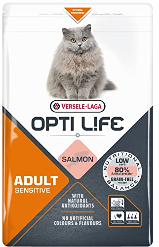 Versele-Laga - Trockenfutter Katzen Opti Life Sensitive - Futter für Erwachsene Katzen ohne Getreide - Mit Lachs - 2,5kg