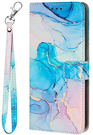 Yiscase Case Compatible for iPhone SE 2022/iPhone SE 2020/iPhone 6/7/8 Wallet Case with Card Holder, PU Leather Flip Card Slots Marble Floral Case Kickstand Shockproof Folio Cover - Pink Blue