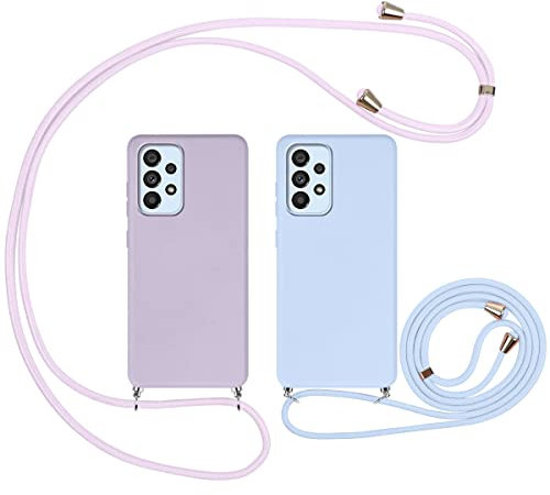 Vauki Coque pour Samsung Galaxy A53 5G avec Cordon [2 Pièce],Etui Silicone Souple Antichoc avec Collier Bandoulière Chaîne Lanière,Anti-Rayures Housse Case pour Samsung A53 5G 6.5,Violet et Bleu