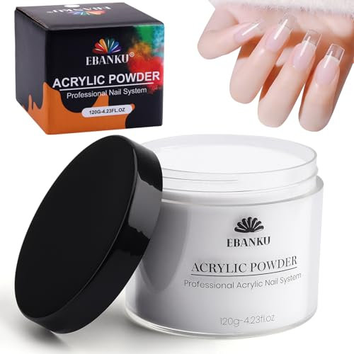 EBANKU Clear Acrylic Powder, 120g/4.23oz Acrylic Powder Large Capacity Professional Acrylic Nail Powder for Nail Acrylic Extension, Nail Carving, Long-Lasting, No Nail Lamp Needed (Clear)