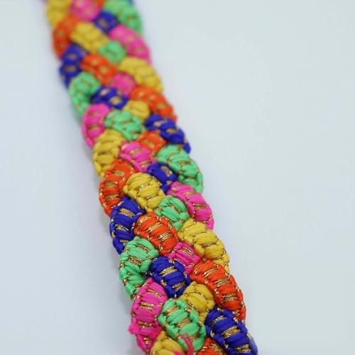 Multicolour Rainbow Rope Plait Trimming Border Ribbon Indian Ethnic Edging (9 Metre Card, Rainbow Multicolour X296)
