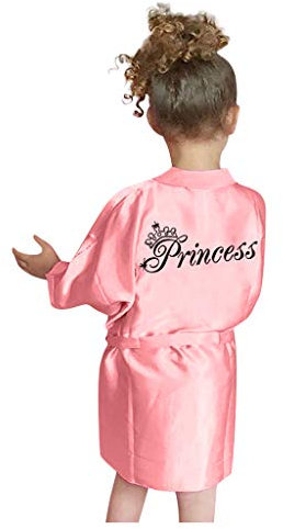 Luckywaqng Seta per bambini e bambine, pigiameria, pigiami, kimono, accappatoio in raso solido per bambini, ragazze, top vestaglia in raso, Colore: rosa., 18-24 mesi