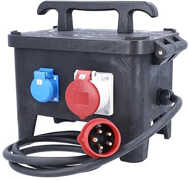 as - Schwabe 63271 - Distribuidor de corriente para construcción (2 m, H07RN-F 5G2,5, con conector CEE de 400 V/16 A, 5 pines, 3 enchufes de protección de contacto de 230 V/16 A, 1 enchufe CEE de 400