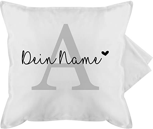 Kissenbezug - Initialen - Buchstabe Name anpassbar Herzchen I Geschenk Anfangsbuchstabe mit Name - 50 x 50 cm - Weiß - buchstabenkissen a namenskissen Buchstaben anfangsbuchstaben kuschelkissen