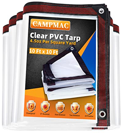 CAMPMAC Clear Tarp Plane, strapazierfähig, wasserdicht, PVC-Material, Abdeckplane alle 50,8 cm, für Pflanze, Garten, Hühnerstall, Terrasse