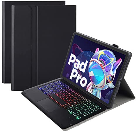 GUPENAA Étui Clavier pour Lenovo Tab P11 Pro (2nd Gen) 11.2 2022 (TB-132FU/ TB-138FC), Slim Lightweight Stand Cover avec Clavier Rétroéclairé sans Fil Détachable Magnétiquement,Noir