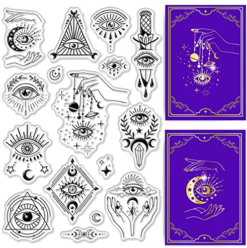 CRASPIRE Wicked Eye Clear Stamps Sonne Mond Stern Kristall Hand Transparent Silic1 Stempel Gummistempel Für Scrapbooking Geburtstag Fotoalbum Thanksgiving Kartenherstellung 4.3 x 6.3 x 0.1 Zoll