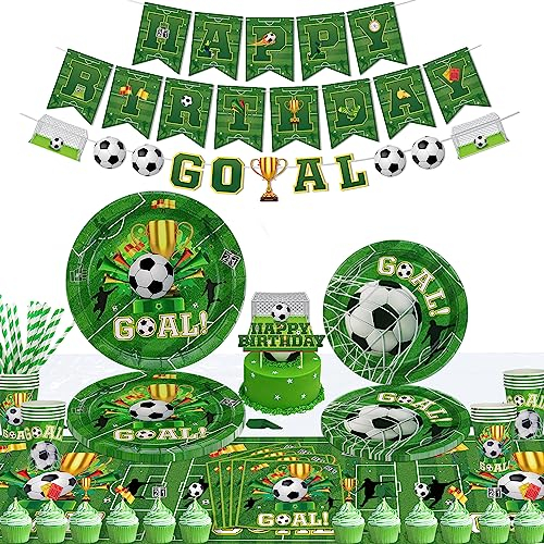 116 Pack Football Party Supplies Sports Theme Birthday Decorations Football Party Tableware Set-Plate Napkin tablecloth Football banner for Boys Sports Theme Birthday Decorations Serves 20 Guests