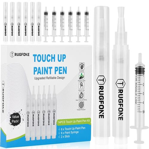 TRUGFONE Lot de 6 stylos de retouche de peinture à remplir pour murs - 6 ml - Stylo de retouche rechargeable pour réparation de murs, armoires, sols en bois, fenêtres - Lot de 6 (kit de 14 pièces)