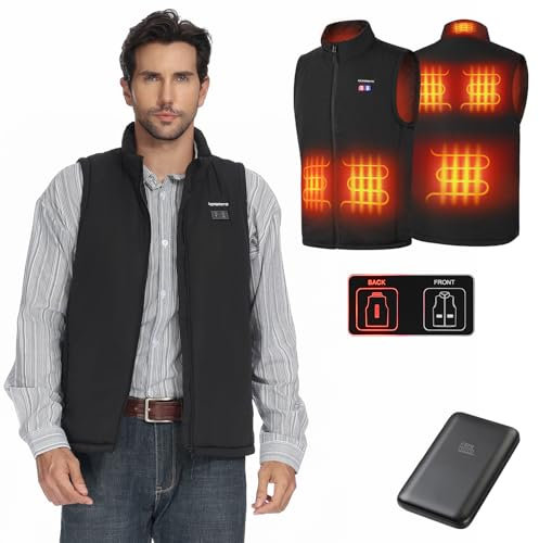 KEMIMOTO Veste Chauffante avec 3 Niveaux de Température Réglable et 6 Zones de Chauffage, Gilet Chauffant Homme avec Batterie Incluse, Veste Sans Manche Chauffante Homme pour Ski Pêche Randonnée 2XL