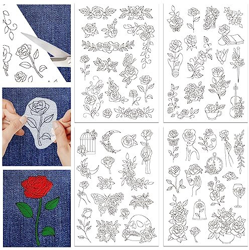 GLOBLELAND 4 Blatt Blumen-Spitzenmuster, Wasserlösliche Handnähstabilisatoren Für Stoff, Stickerei, Stichübung, Stickstabilisatoren, Aufkleber, Abwaschbare Stabilisatoren Für Stickereien